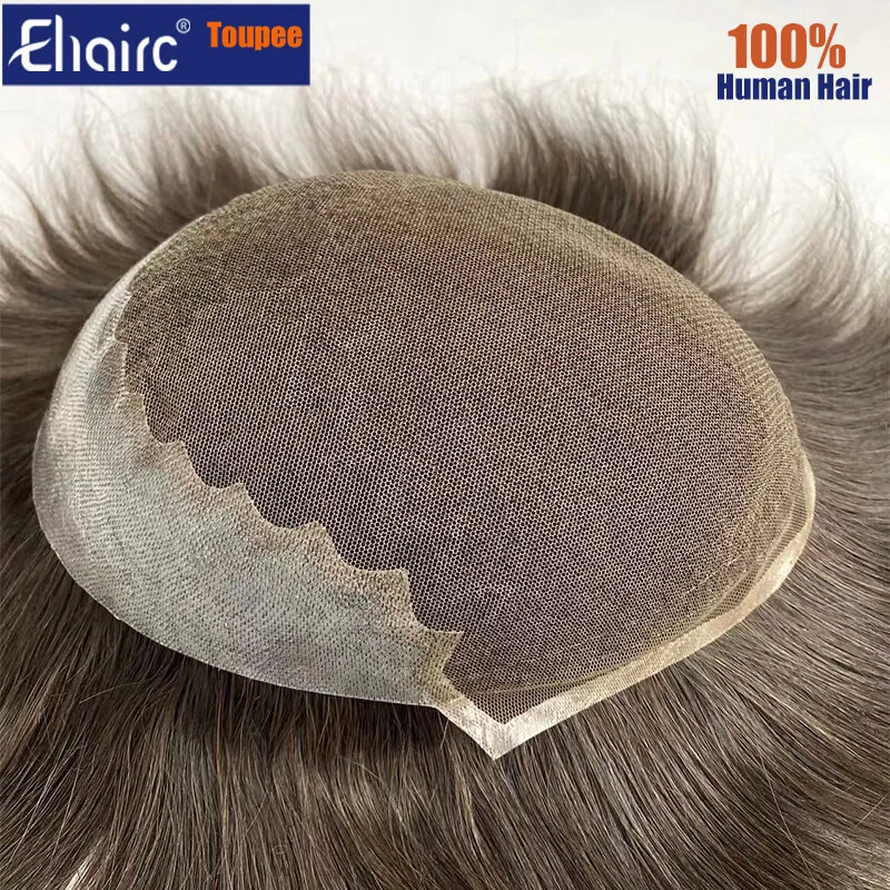 Q6- Men's Capillary Prothesis High quality French Lace and knot Pu Base Male Hair Prosthesis Toupee Wigs For Men 100% Human Hair