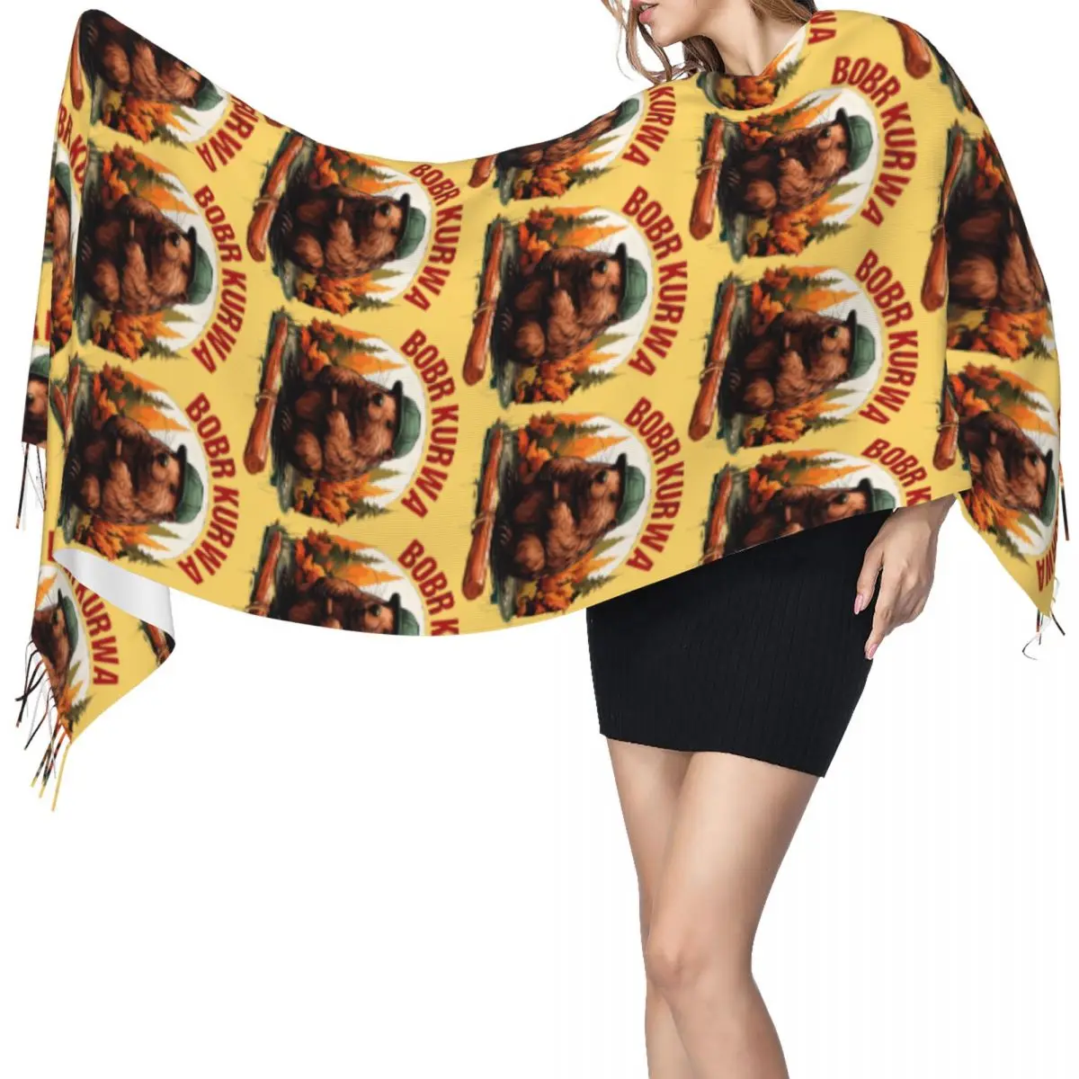 

Bobr Kurwa Bober Beaver Шарф Шарфы с кисточками для женщин Мягкие теплые шали и накидки Длинная осенне-зимняя шаль