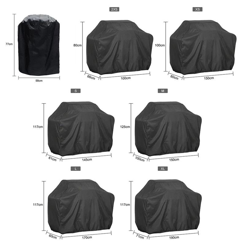 Black  Silver Waterproof BBQ Cover OutdoorAccessories Grill Cover Anti Dust Rain Gas Charcoal Electric Barbeque Protective Cover