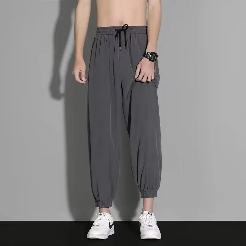 

Ice Silk Men's Summer Thin Loose Fit Sweatpants Qui Dry Drapey able Casual Pants Dstring Elastic Waist