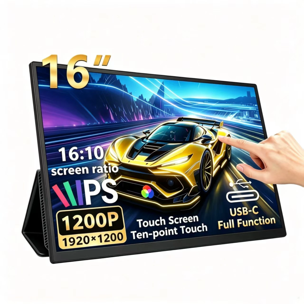 16 Inch Portable Touchscreen Monitor 1200P HDR 16:10 IPS Touch Screen External Monitors For Laptop XBox Swith Cell Phone PC
