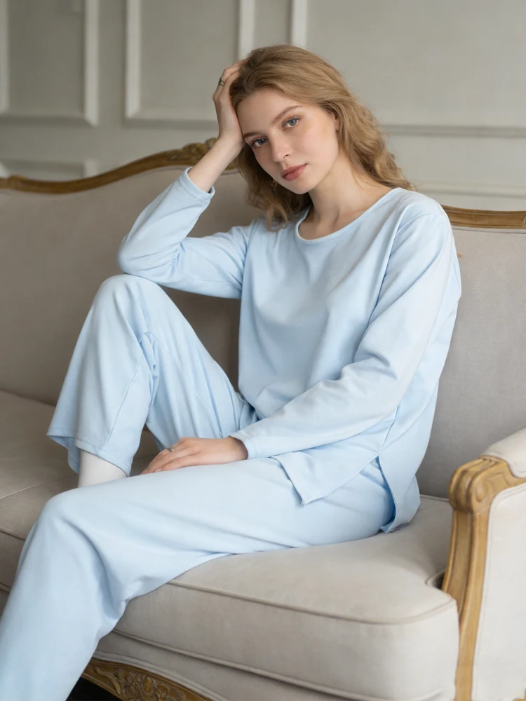 

Новинка осени/зимы 2026, женская домашняя одежда, теплая, приятная для кожи, мягкие и удобные брюки с длинными рукавами, повседневный пижамный комплект