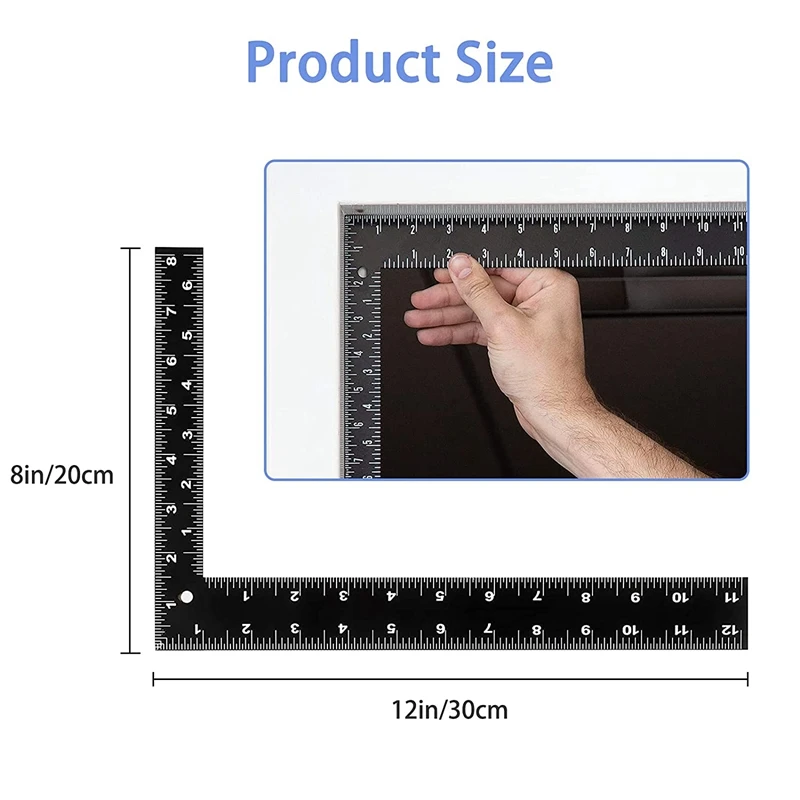 Carpenter Square, 3 Pcs L Square Right Angle Ruler,8 Inch X 12 Inch Metal Framing Steel Square,Right Angle Ruler