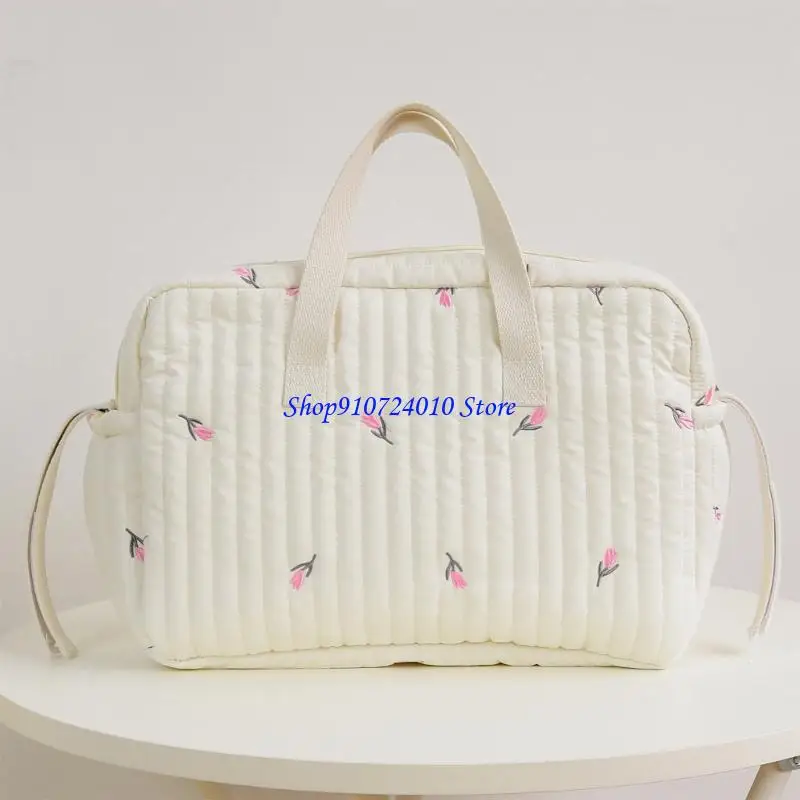 77HD Embroidered Quilted Mom Bag Pram Hanging Diaper Bag for Women Crossbody Bag Travel Bag Large Capacity Shoulder Bag