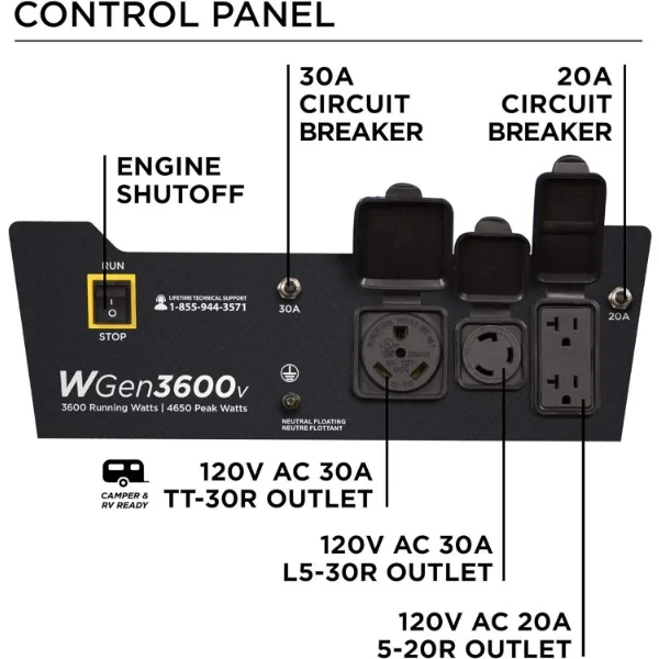 Imagem -04 - Westinghouse-equipamento de Energia Externa Gerador Portátil Alimentado a Gás Pronto para rv Tomada 30a 4650 Watts