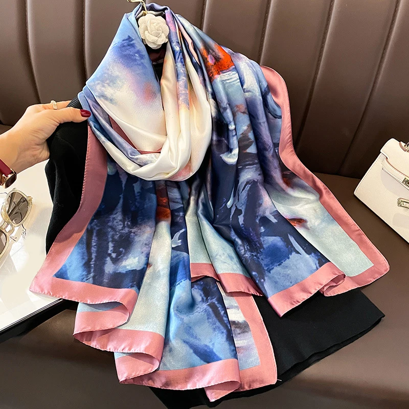 Spring Scarf Women\'s Luxury Design Scarf Silk Smooth Scarf Soft Muslim Headband Shawl Beach 85x180cm