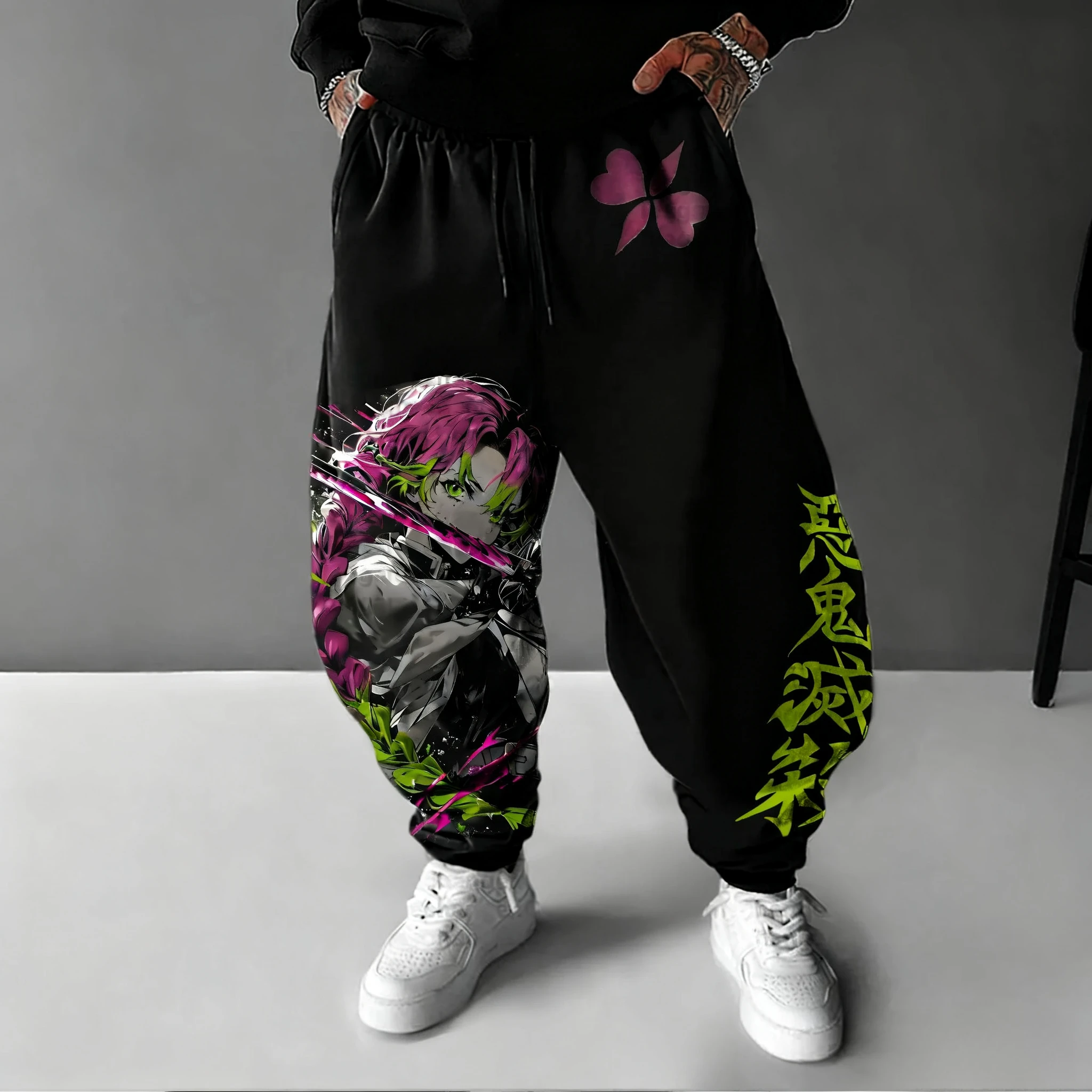 

Demon Slayer Anime Men's Sports Pants 2025 Autumn/Winter New Kanroji Mitsuri Hand Drawn Printed Loose Casual Fashion Tight Pants
