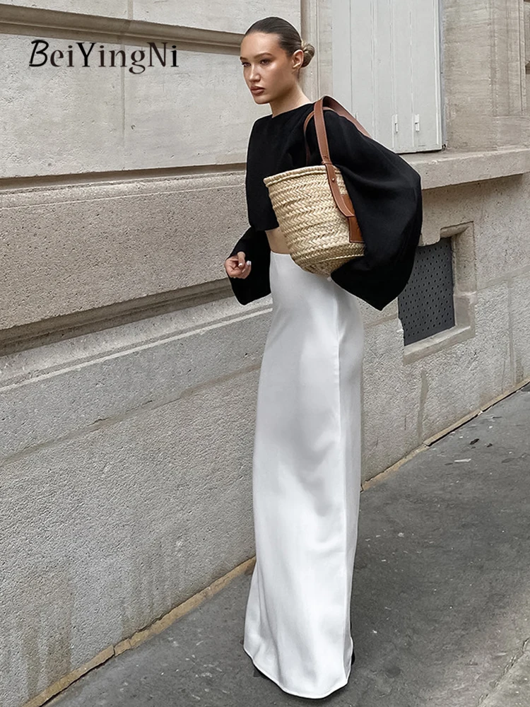 

Beiyingni French Mature Satin Mermaid Skirt Women White Party Temperament High Waist Maxi Skirts Ladies 2025 New Slim Fit Skirt