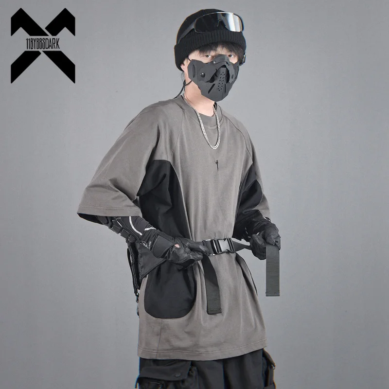 

11 BYBB'S DARK Hip Hop Tactical T-Shirt Men 2025 Summer Color Block Patchwork Tshirts Mens Functional Tops Tees Black Gray