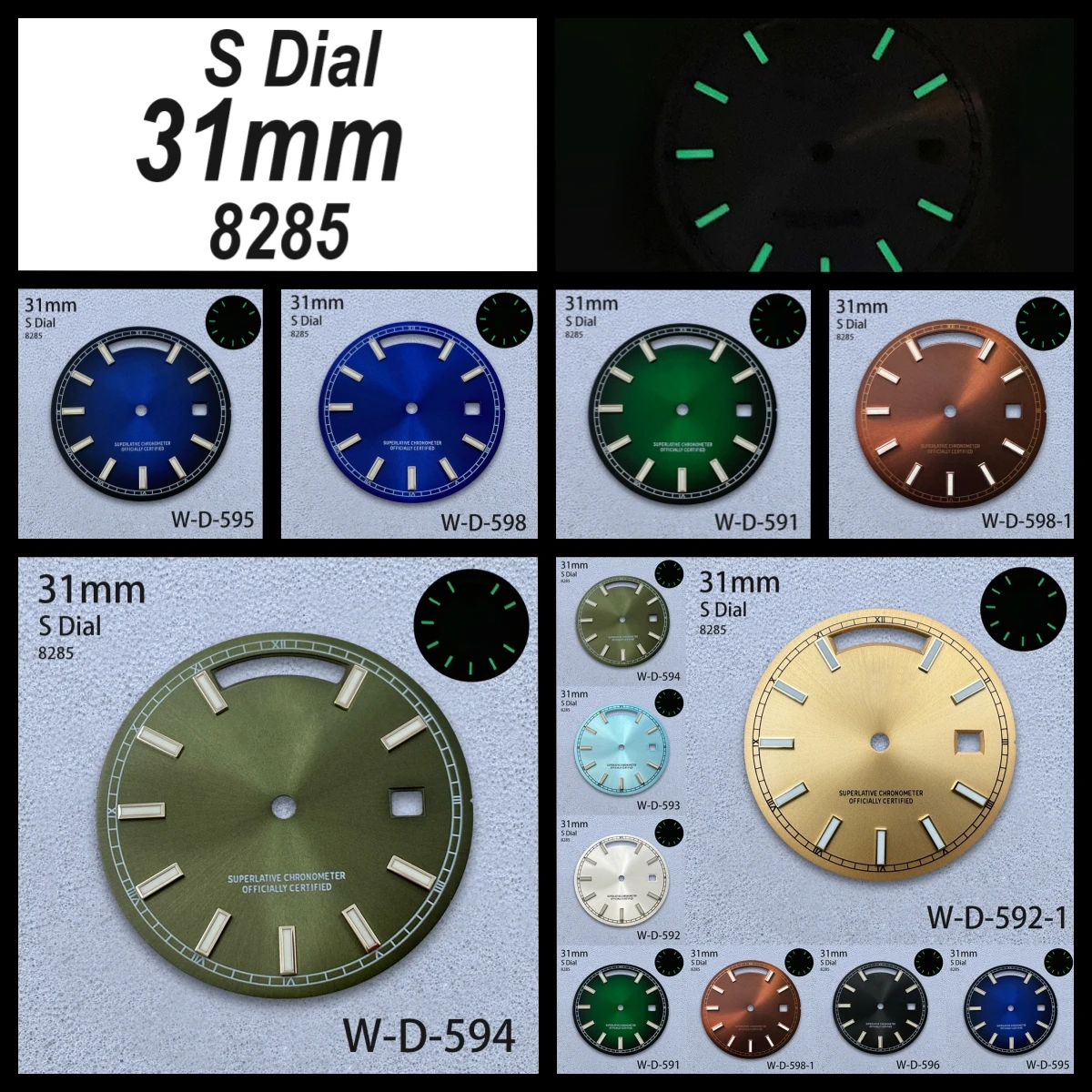 

31mm S Logo Day And Date Dial Fit 8285 Movement Green Luminous Sunray High-Quality Dial Watch Modification Accessories