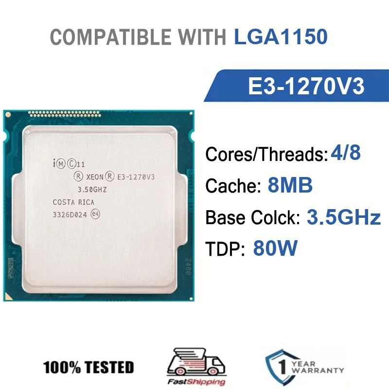 Intel Xeon E3-1270V3 4 núcleos 8 hilos 3,5 GHz 80 W 8 MB de caché 22 nm LGA1150 SR151 DDR3 1333/1600 MHz Haswell