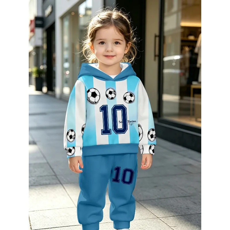 Unisex Toddler Hooded Jogger 2Pcs Tracksuit, Number 10 Soccer, Blue Dino Sketch, Gradient PARIS Print Kids Casual Outfit