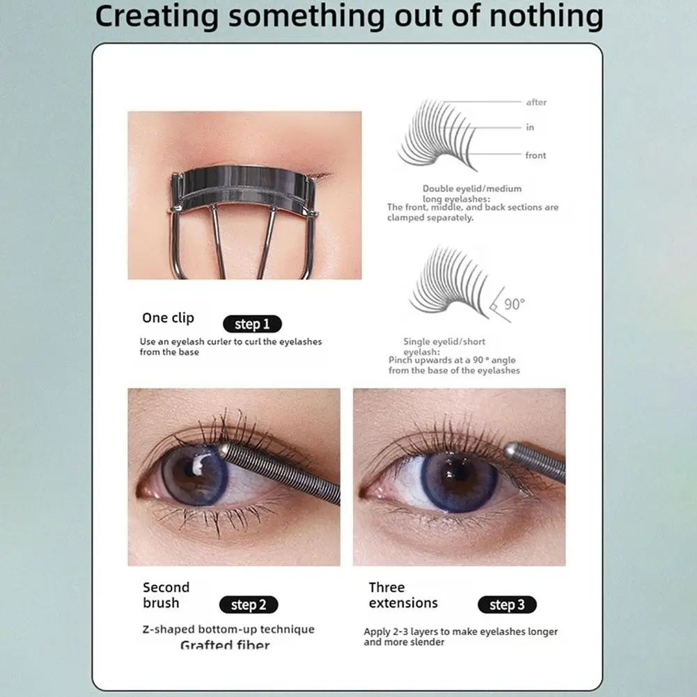 Metal Iron Lashes Mascara Waterproof Silk Fiber Mascara Black Long Curling Eyelash Extensions Non-clumping Eyes Makeup Cosmetics