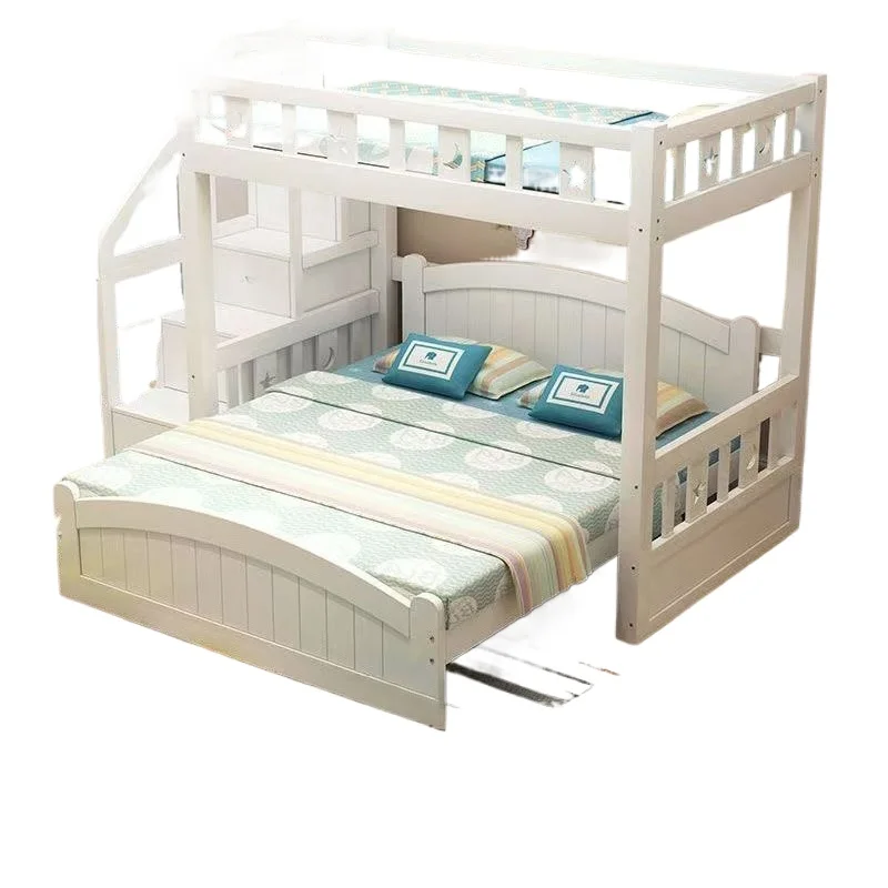 upper and lower beds, bunk beds, high and low small apartment type child and mother wooden beds, multi-functional combination