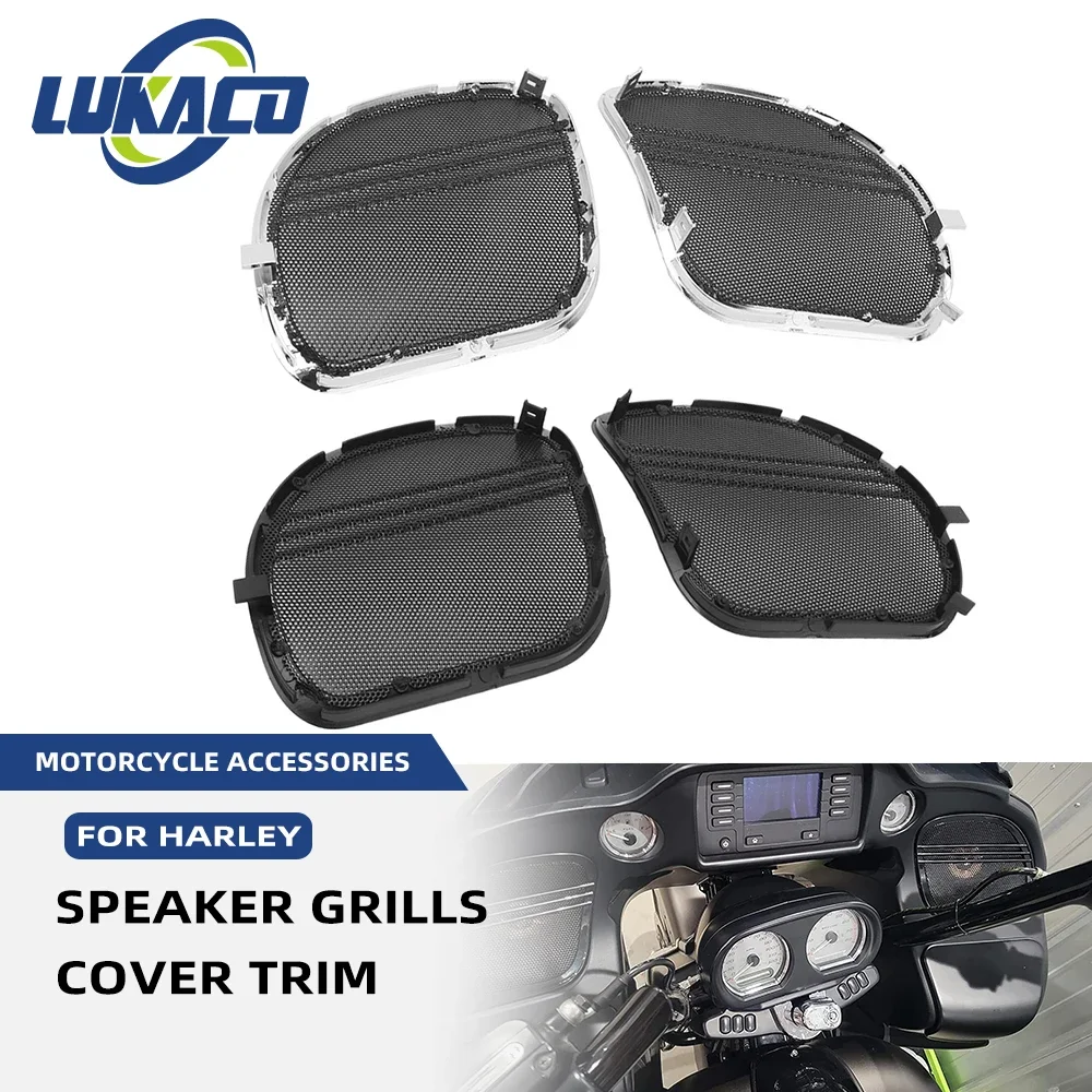 Black Motorcycle Tri-Line Speaker Grills Cover Trim Mesh For Harley Touring Road Glide Limited FLTRK Special FLTRXS 2015-UP