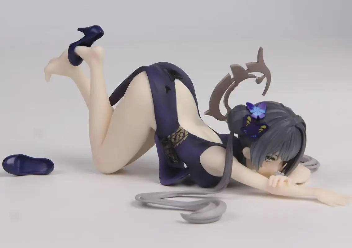 Arquivo azul anime longo hua fei saki figura novo estoque cheongsam pose modelo bidimensional ornamento para coleção e presente