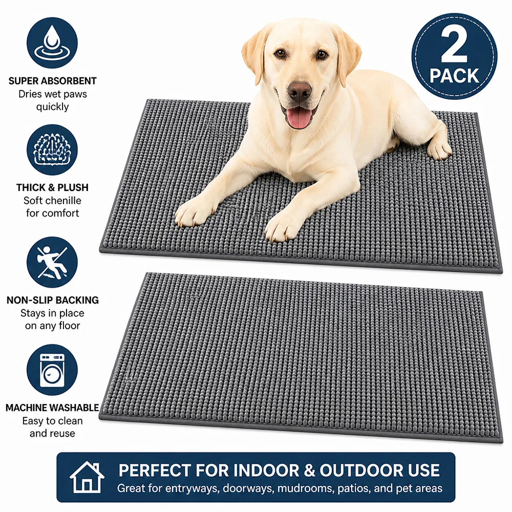 2pcs Super Absorbent Microfiber Dog Door Mat For Muddy Paws, Non-Slip Washable Pet Rug, Quick Dry Entryway Carpet