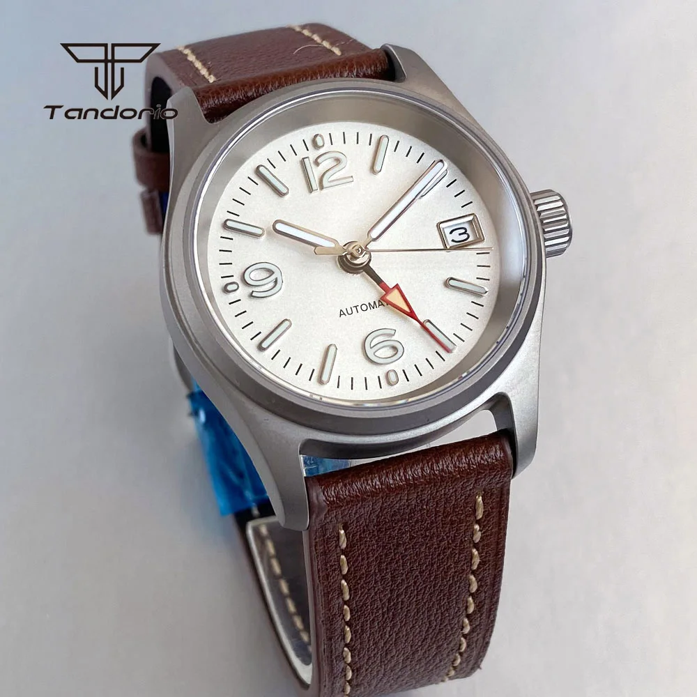 Tandorio 36mm Pilot Mechanical NH34 Diver Titanium Automatic GMT Watch Date Sapphire Ultralight Men's Wristwatch Green Lume
