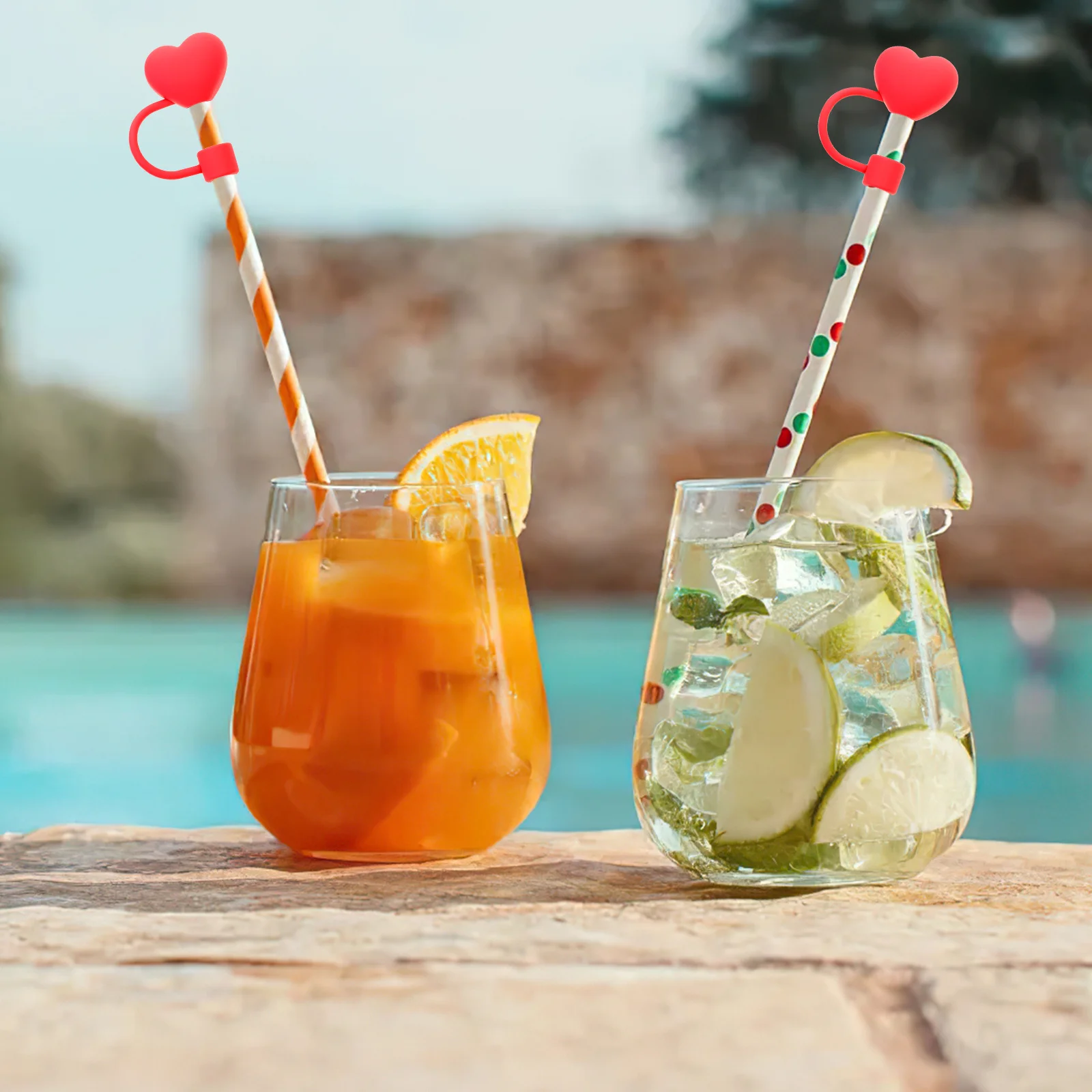 

4pcs Heart Shaped Dust Plugs Reusable Covers Cute Straw End Protectors Decorative For Wedding Party Valentine'S Day Plastic