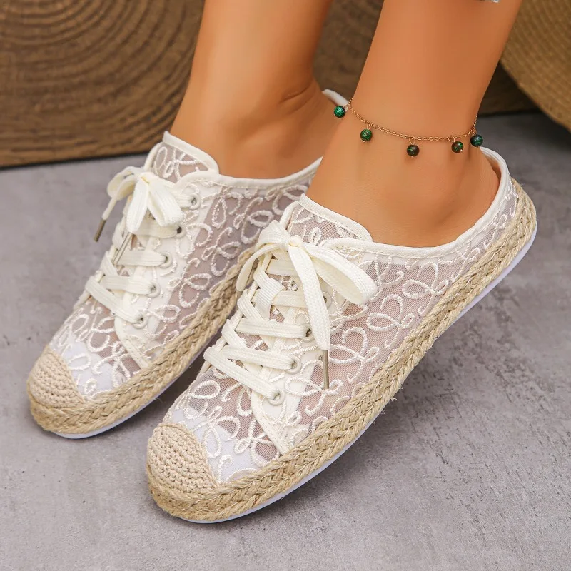 

Large Size Netted Head Half-slipper for Women, 2026 Summer New Style,Retro Fashionable Fisherman Shoes, Casual Board Shoes，36-41