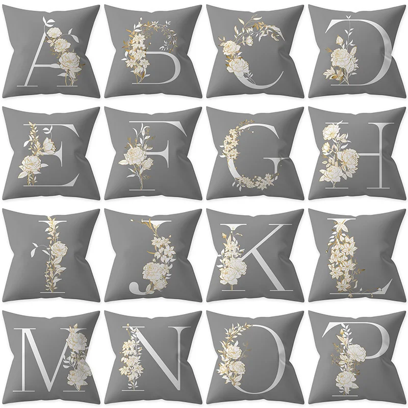 1Pcs Alphabet Gray Letter Decorative Cushion Cover Polyester Throw Pillowcase 45*45CM Sofa Home Car Decorative PillowCover 41019