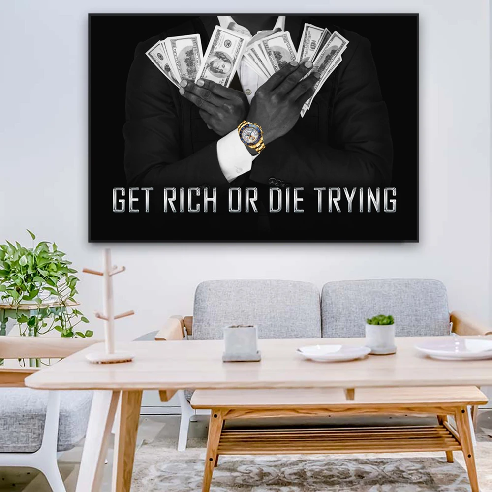 Get Rich Poster Motivational Quote Office Decor Poster Millionaire Inspirational Success Wall Art Reading Room Canvas Painting