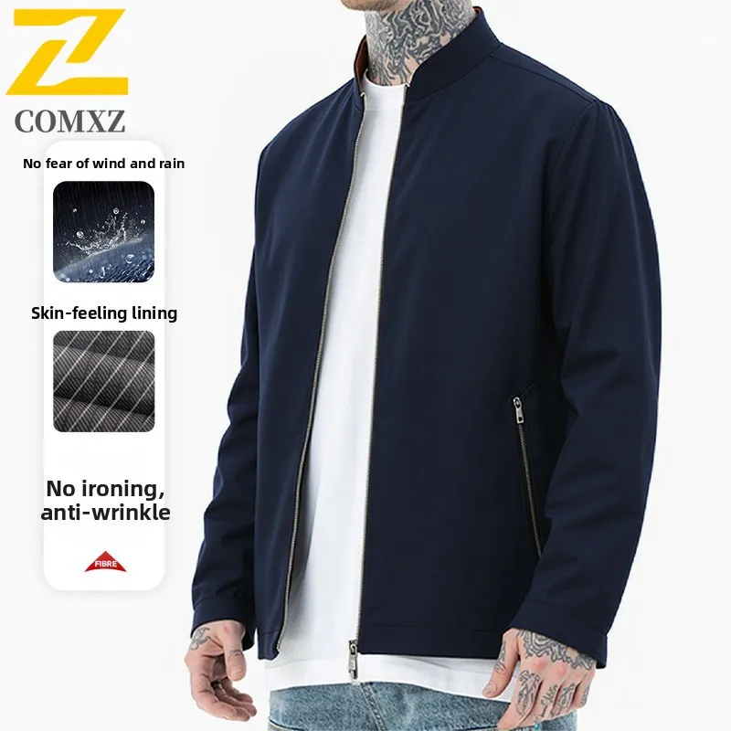 

2025 New Stand Up Collar Men's Jacket Fashionable Classic Windproof Maintenance Free Light Luxury Business Casual Men's Clothing