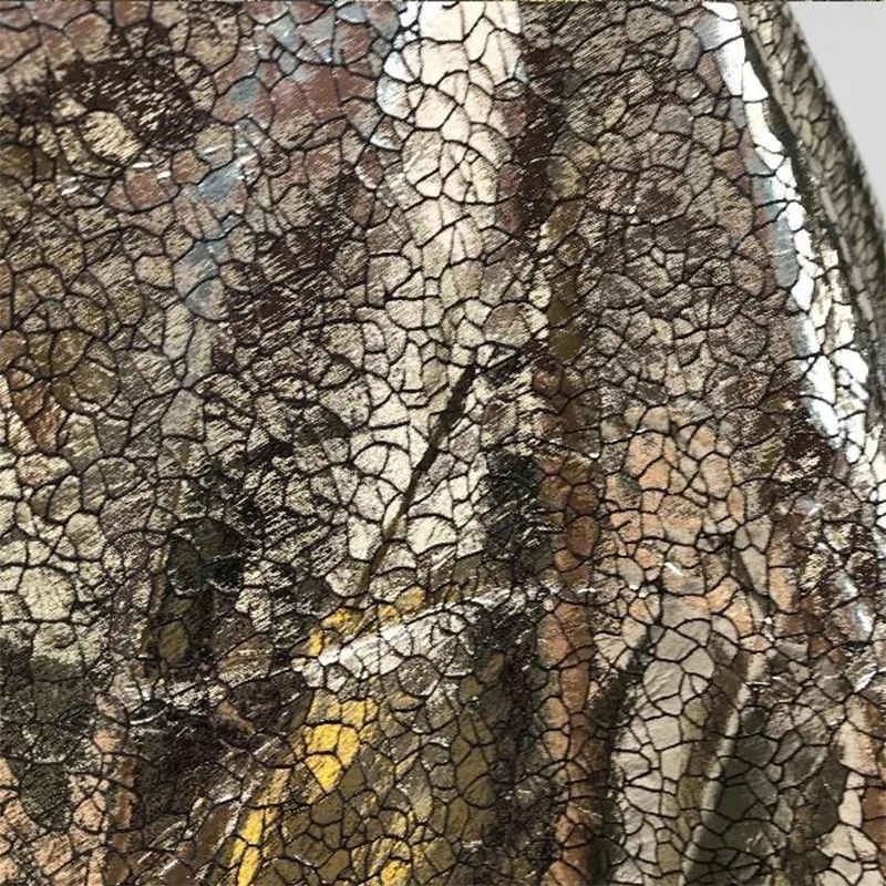 Good Rich Gold Metal Feel Fabric,Porcelain Crack,PU Leather,Stretch,Soft Creative Fabric, Sewing Material,DIY Stage Clothing Bag