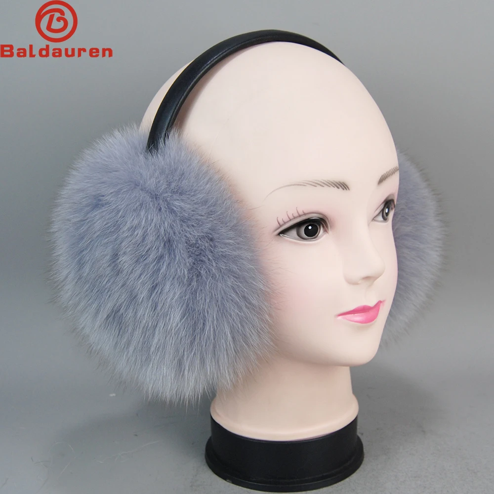 

New Arrival Winter Lady Big Pompoms Fox Fur Fluffy Earmuffs Warm 100% Real Fox Fur Ear Cover Women Plush Genuine Fox Fur Earmuff