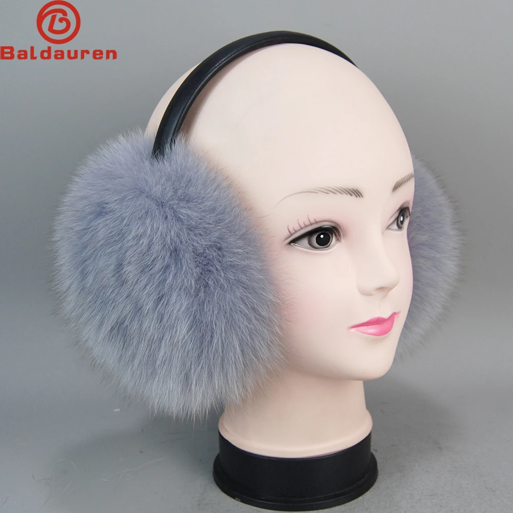 New Arrival Winter Lady Big Pompoms Fox Fur Fluffy Earmuffs Warm 100% Real Fox Fur Ear Cover Women Plush Genuine Fox Fur Earmuff