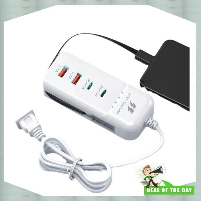 تسليم 24 ساعة USB مهايئ توزيع 4 منافذ USB نوع C تمديد الجدار شاحن 66 واط PD شحن سريع نوع C كابل المقبس المخرج (الاتحاد الأوروبي)