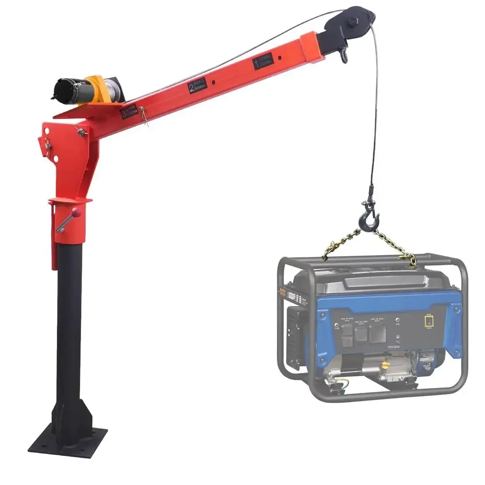 1100lb Folding Truck-Mounted Crane with 3500 lb 12V Electric Winch Adjustable Boom Length Generators Engines and Compressors