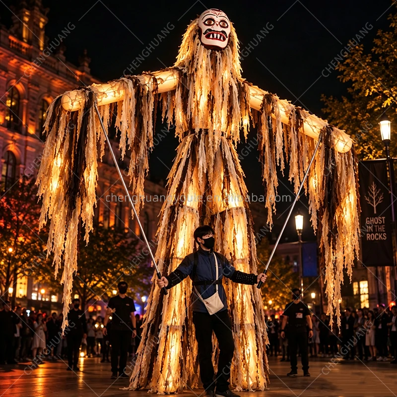 Giant Inflatable Plague Doctor Puppet, LED Light Walking Handheld Model, Halloween Parade & Carnival Performance Prop