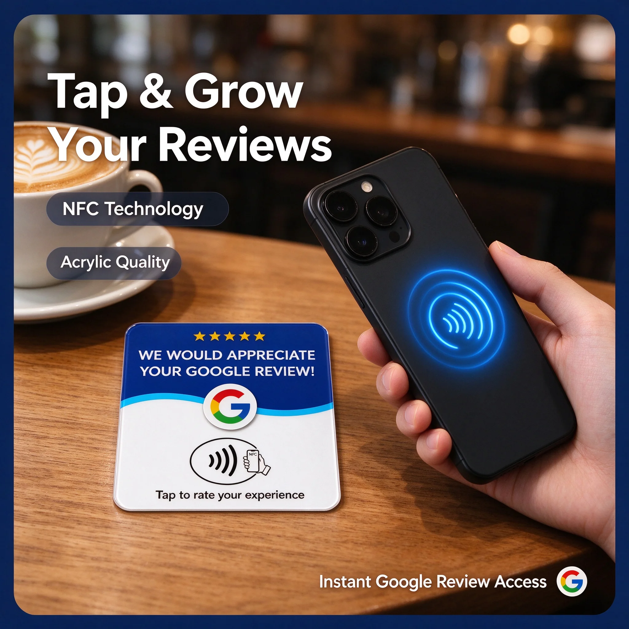 10pcs NFC Google Review Tag Acrylic Table Sticker Tap to Review Business Desktop RFID NFC Card for Cafe Salon Hotel