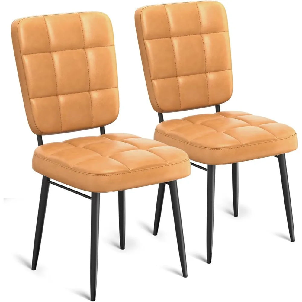 

Dining Chairs Set of 2, Leather Upholstered Dining Room Kitchen Chairs with Thick Cushion, High Backrest, Metal Legs, Mid Centur