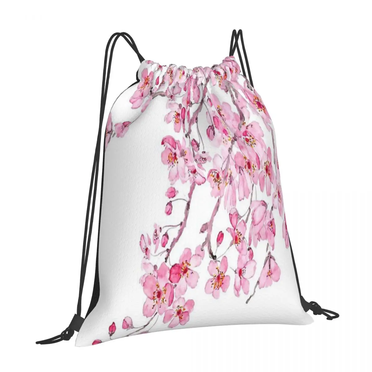 Rosa cereja flor aquarela Drawstring saco, verão tecido mochila, moda esportes, 2020