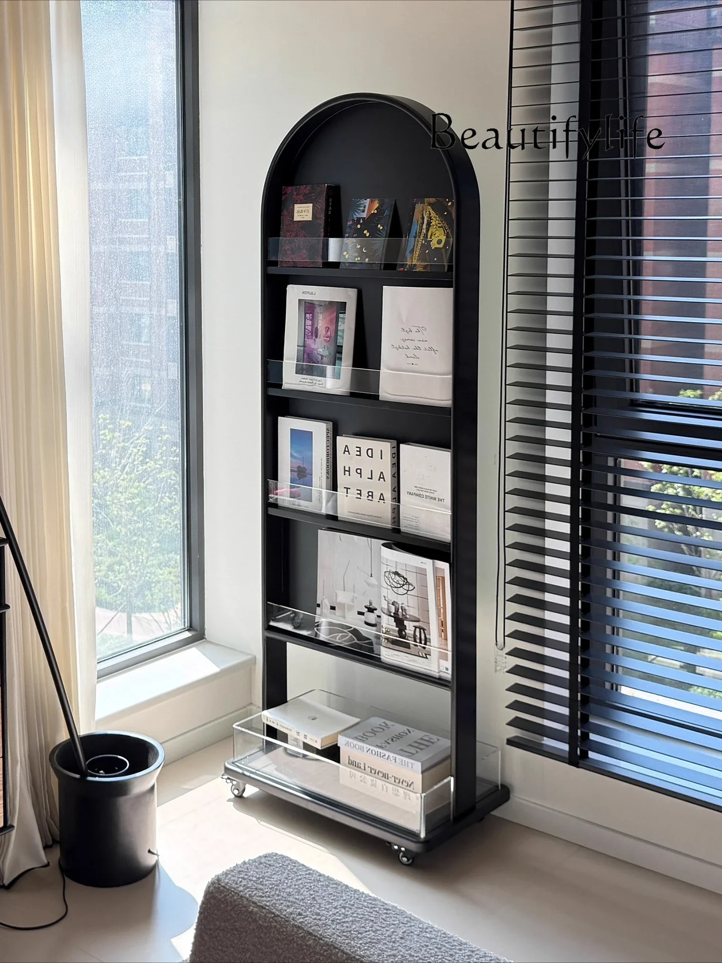 X36 Solid Wood Rotating Full-length Mirror Magazine Rack Household Mobile Floor Mirror Medium Antique Retro Full-body Mirror
