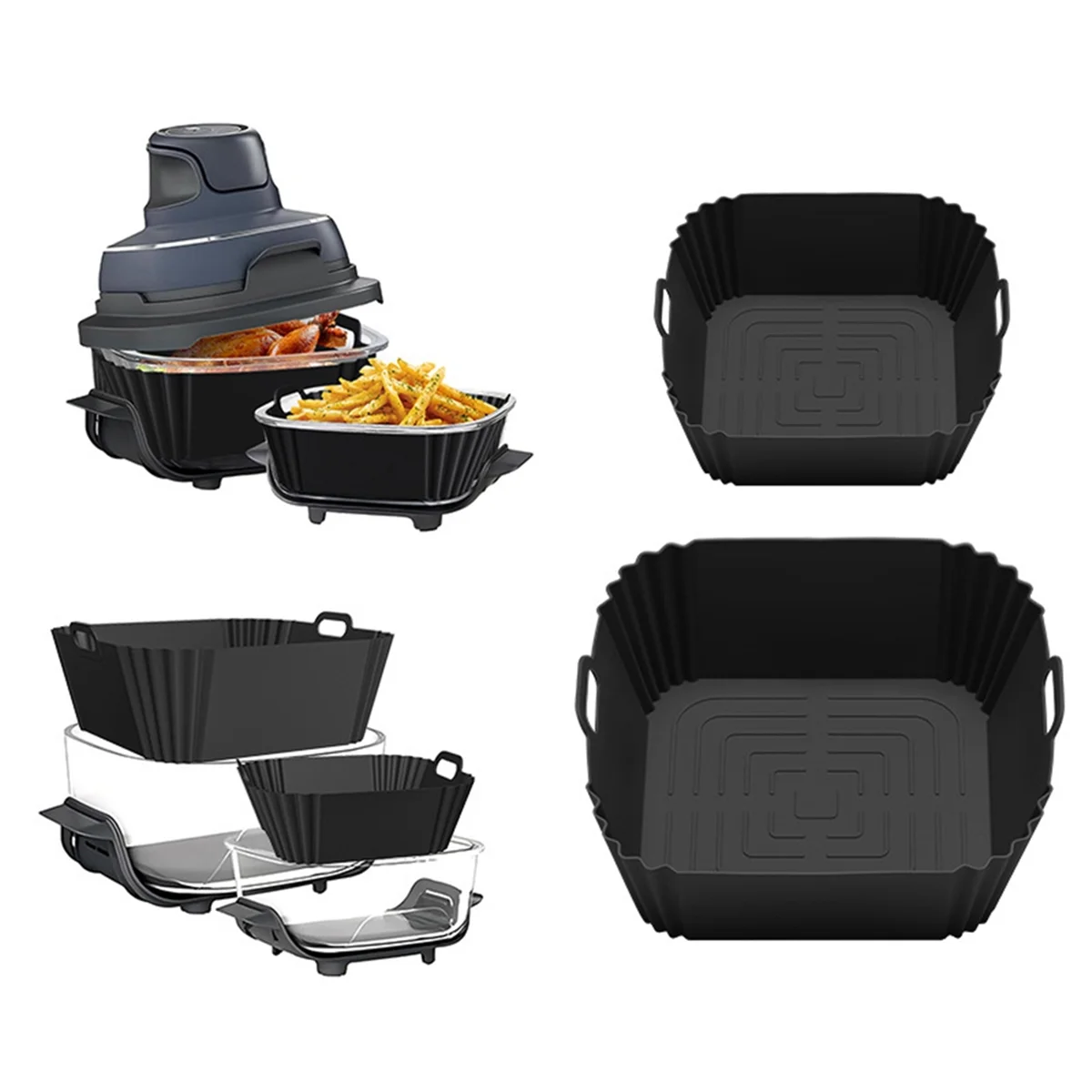 

ABXHH 2 Pcs Silicone Liners for FN101GY Air Fryer Reusable Air Fryer Pot Oven Liners Deep Fryer Parts B