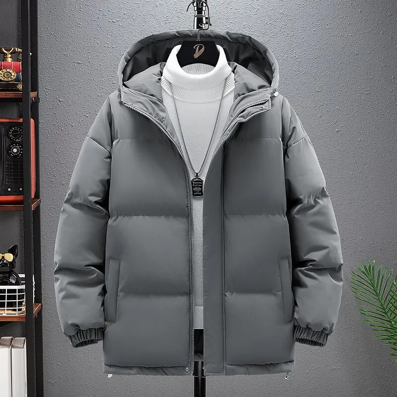 2024 Autumn and Winter New Fashion Solid Color Thick Warm Hooded Cotton-Padded Jacket Men's Casual Loose Comfortable Coat M-8XL