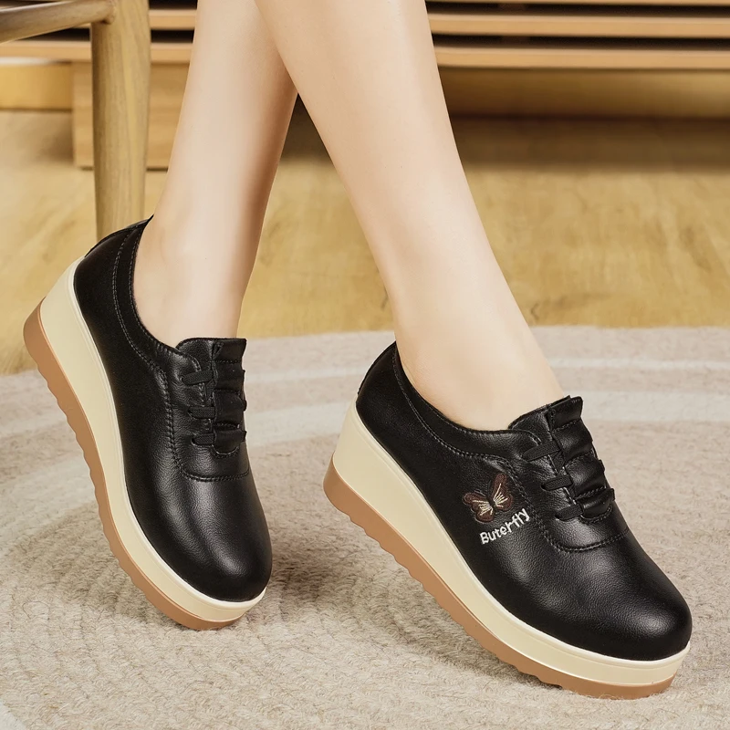 

Plus-Size Low-Top Casual Women's High-Heeled Sneakers, Versatile Thick-Soled Wedge Heels, Non-Slip, 6cm Heel Height, Women's Single Shoes