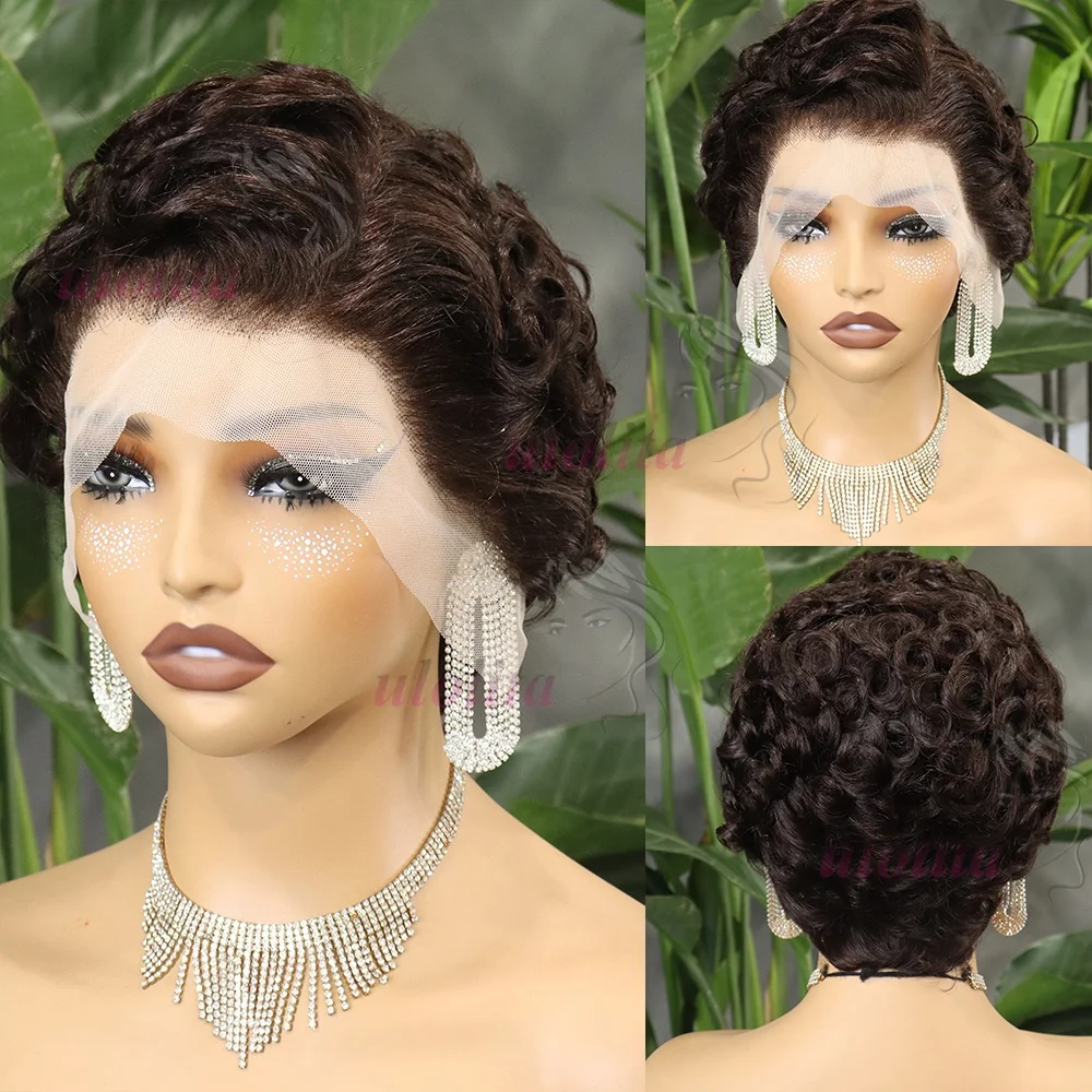 Chioma Lockige Pixie-Cut-Perücke 13X4 Full Lace Frontal Perücke Kurzer Bob Echthaarperücken für Frauen Kleberlose Lace-Perücke mit vorgezupftem Haaransatz – Detail 14