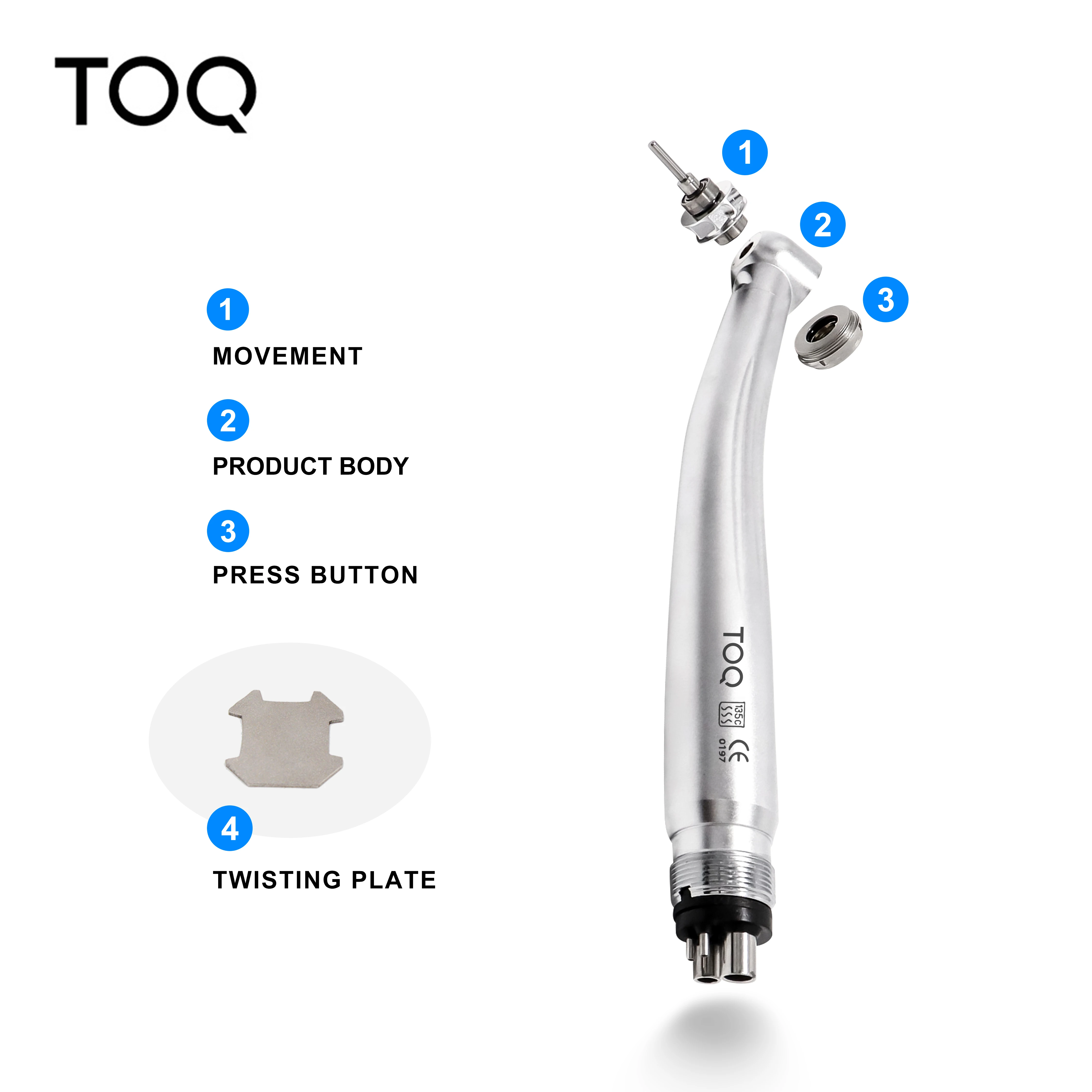 Dental LED E-Generator, botão, alta velocidade Handpiece, turbina de ar, pulverizador de água triplo, 4 furos, 2 furos