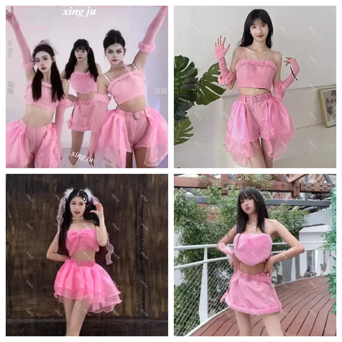 

Костюмы для выступлений K-pop гёрл-групп Xing Ju: укороченные топы на бретелях, облегающие шорты, наряды для ночных клубов и джазовых танцев