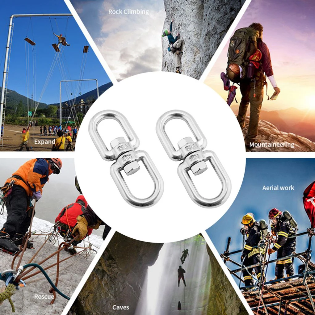 2 Pcs 6mm Climbing Swivel Ring Hooks Double Ended Eye Universal Rotating Connector Accessories for Outdoor Activity Equipment