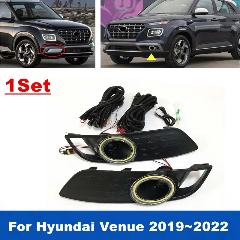 

1Set Car Front Bumper Replacement Fog Lamp Light Assembly For Hyundai Venue 2019 2020 2021 2022 Upgrade Kit Switch + Wiring