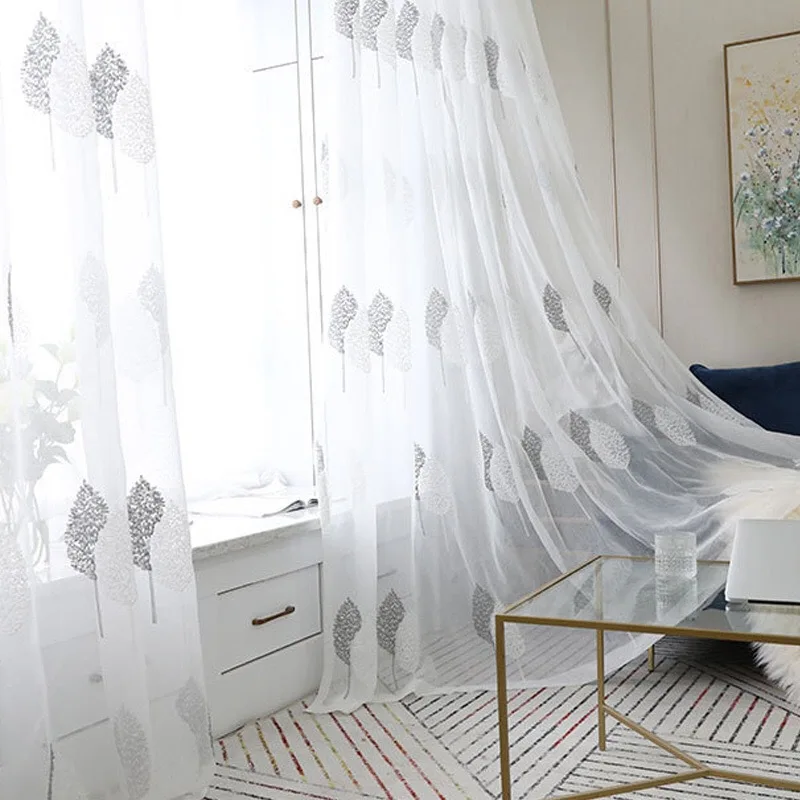 Nordische Art einfache moderne kleine Baums tickerei kleine frische Stickerei Gaze Vorhang Vorhänge für Wohnzimmer Esszimmer Schlafzimmer