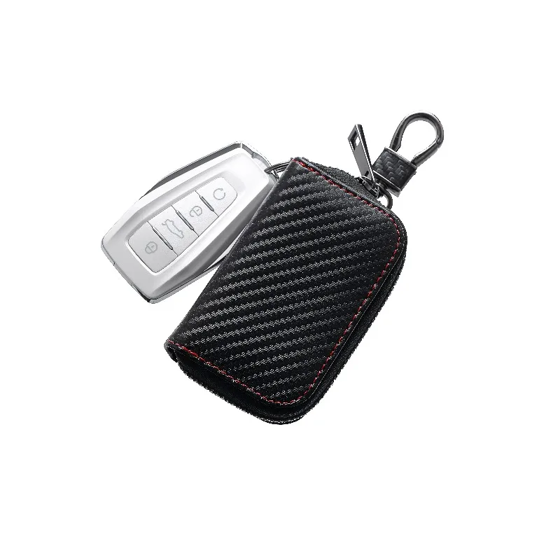 Handmade Fashion PU Thread Pattern Faraday Bag Anti theft Signal Shielding Bag Zipper Keyless Car RFID Protection