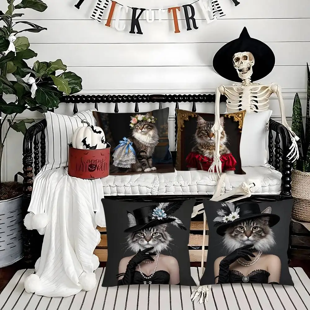 

Maine Coon Cat Pillow Case Soft Plush Fabric Double Sided Print Decorative Home Living Room Gift Cushion Cover