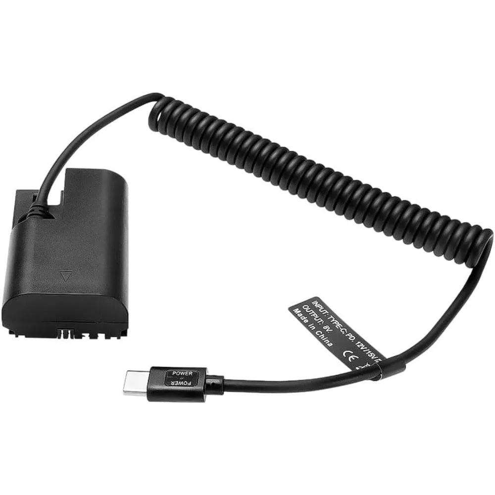Alvins LP-E6P Dummy Battery to USB-C Type-C PD Power Cable for Canon EOS R5 Mark ll| R5| R6 Mark ll| R7| R Camera Coiled Cable