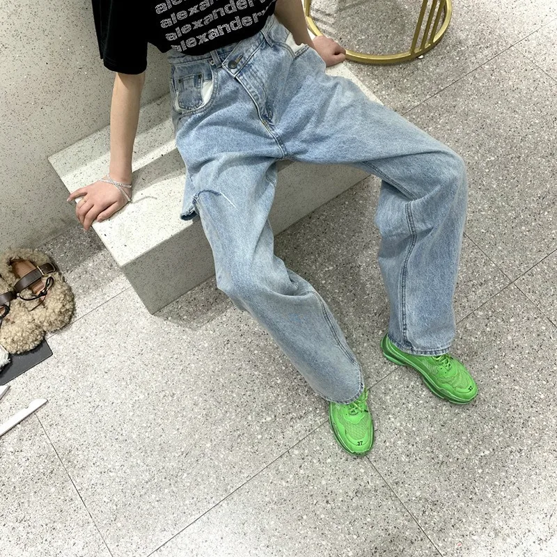 Irregular High Waist Hole Wide Leg Jeans Casual Loose Denim Pants Vintage Korean Fashion Harajuku Straight Pants 2023 Streetwear